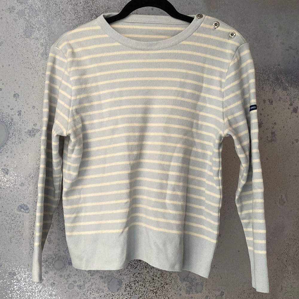 Saint James striped powder blue and cream merino wool sweater